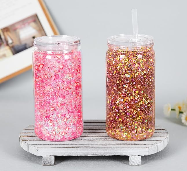 16oz Clear Acrylic Snowglobe Tumbler