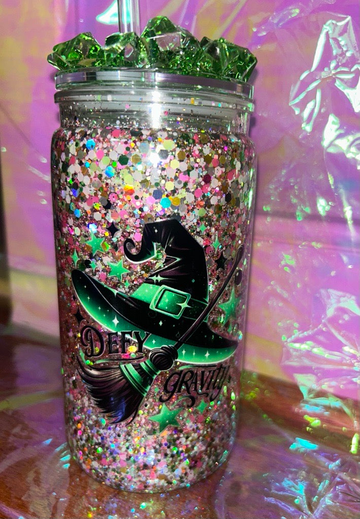 16oz Suspended Glitter w/ Green Ice Lid